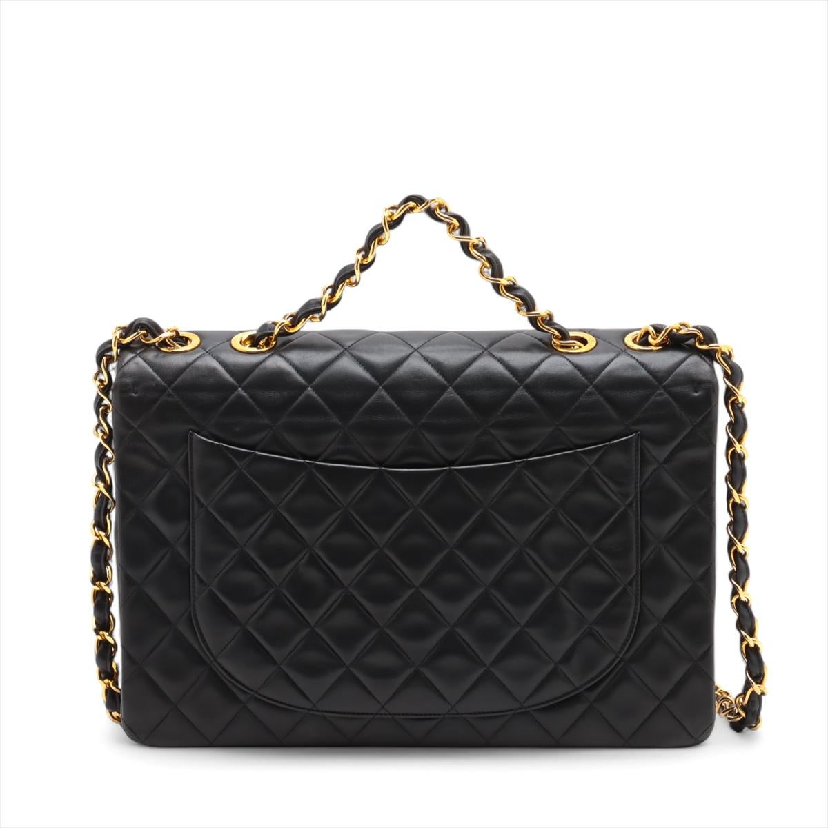 Noir Chanel CC Logo Matelasse 34 Maxi Lambskin Single Flap Double Chain Shoulder Bag en vente