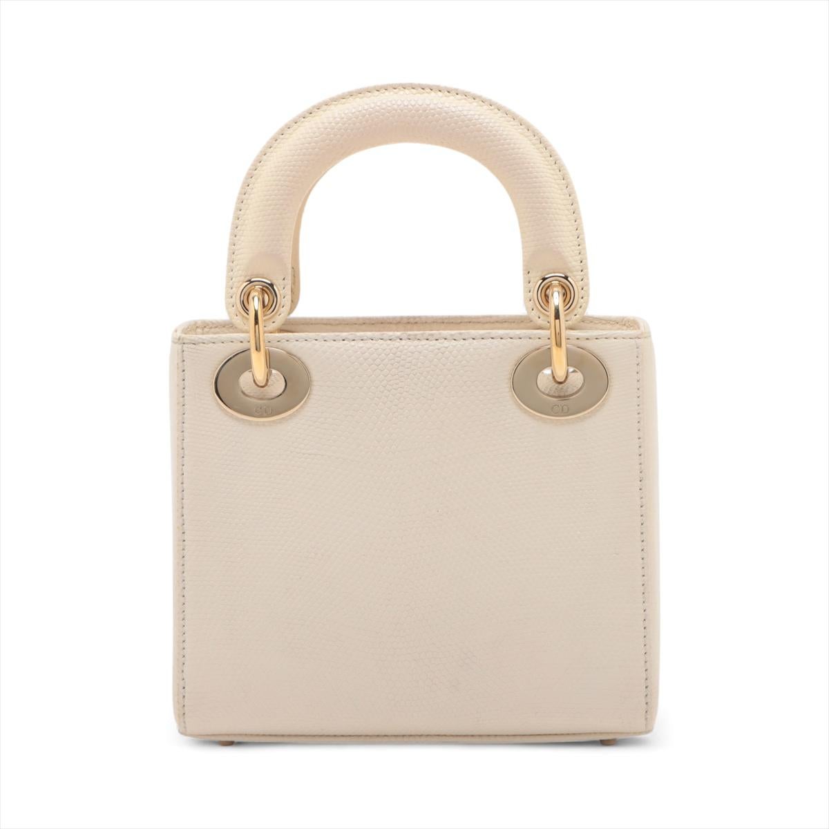 Beige Christian Dior Lady Dior Mini sac à main en lézard à deux volets Ivoire * PRÉCOMPRESSION * en vente