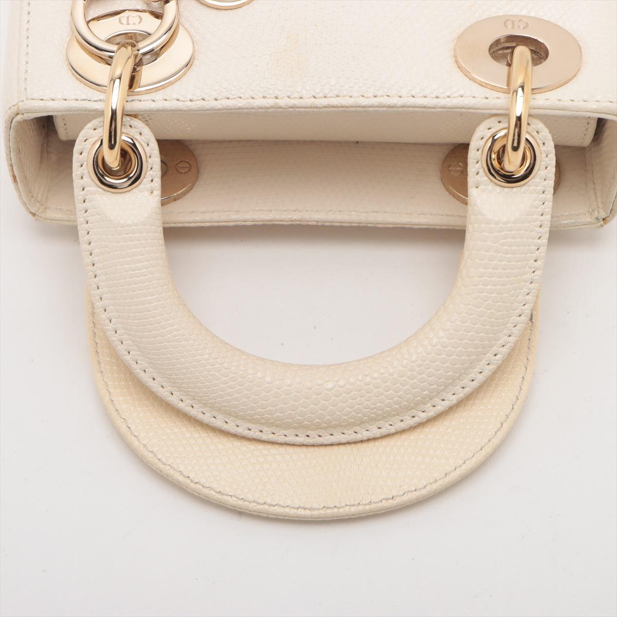 Christian Dior Lady Dior Mini sac à main en lézard à deux volets Ivoire * PRÉCOMPRESSION * en vente 2