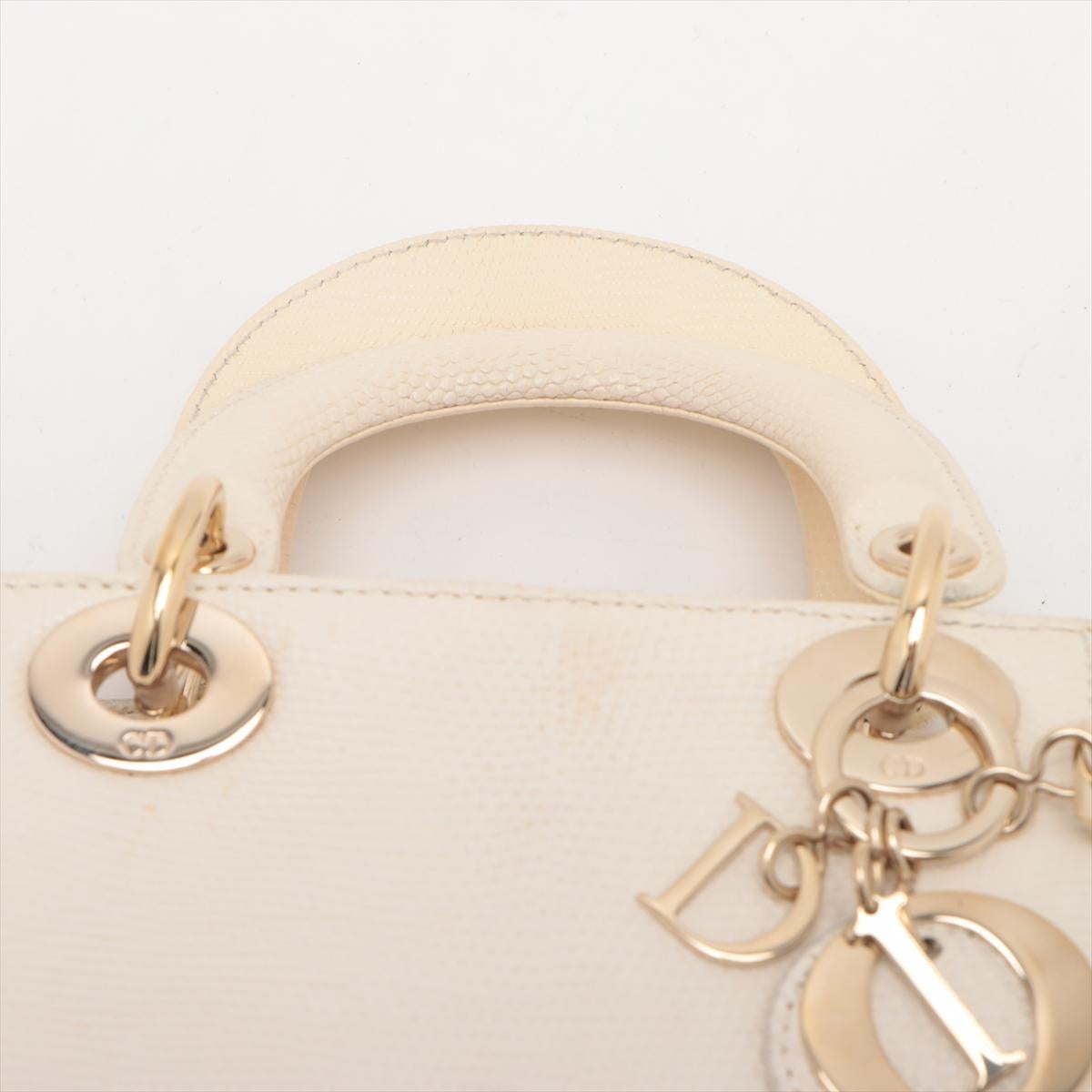 Christian Dior Lady Dior Mini sac à main en lézard à deux volets Ivoire * PRÉCOMPRESSION * en vente 3
