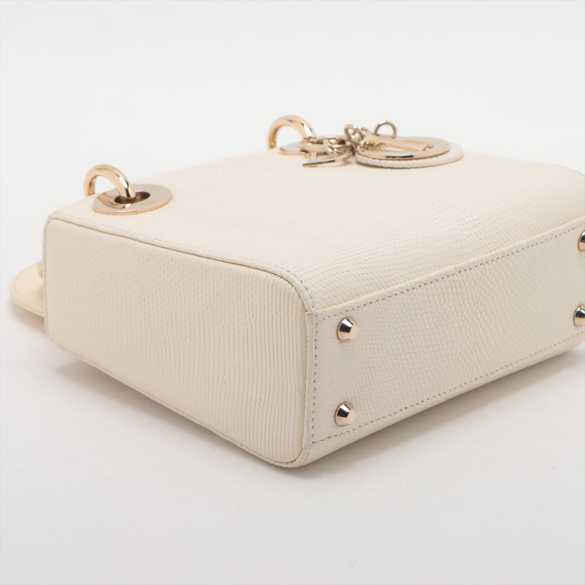 Christian Dior Lady Dior Mini sac à main en lézard à deux volets Ivoire * PRÉCOMPRESSION * en vente 1