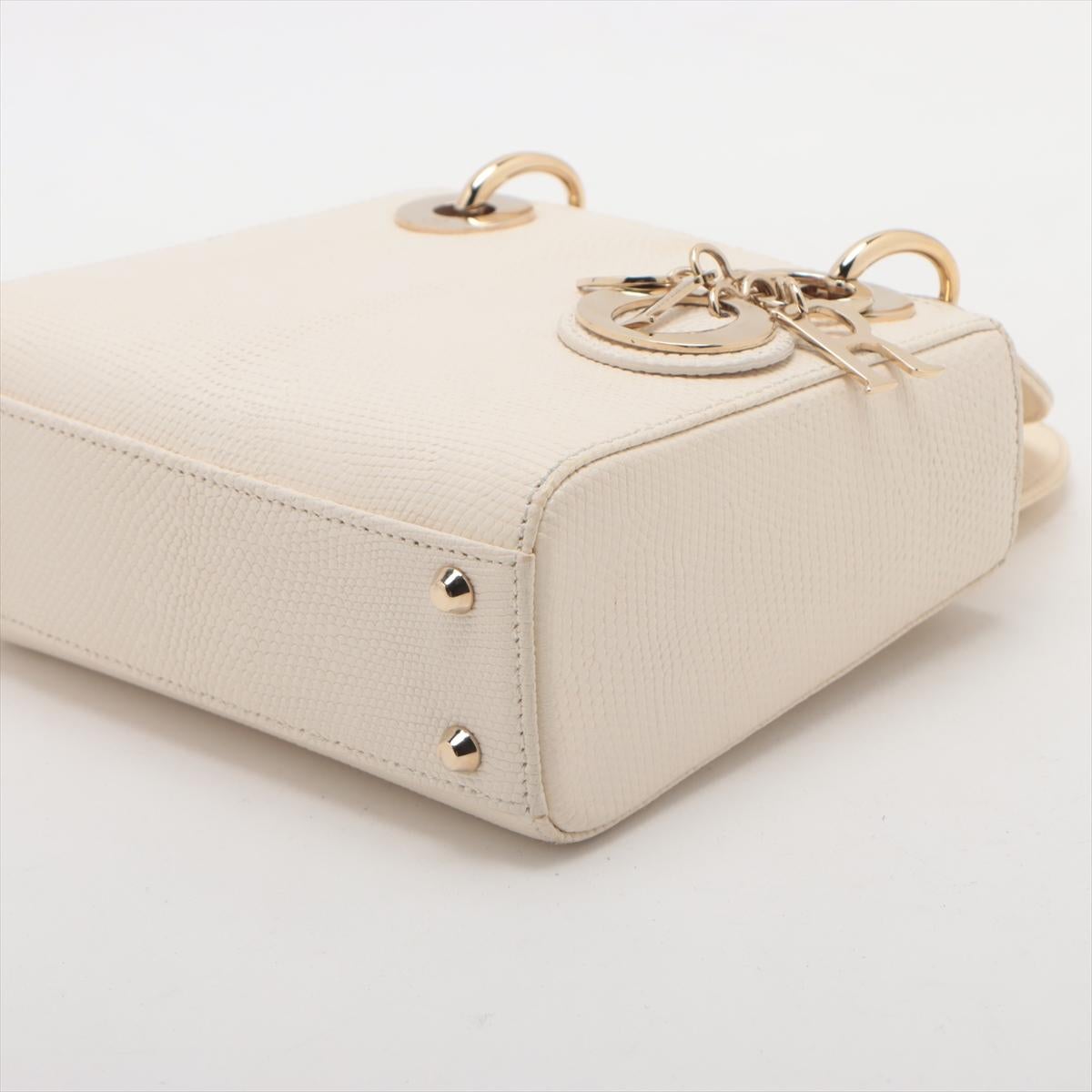 Christian Dior Lady Dior Mini sac à main en lézard à deux volets Ivoire * PRÉCOMPRESSION * Pour femmes en vente
