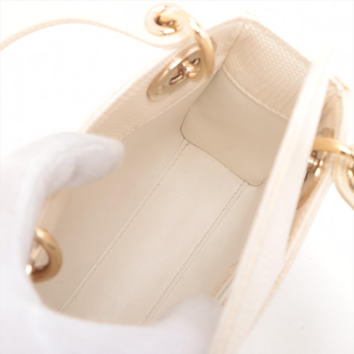 Christian Dior Lady Dior Mini sac à main en lézard à deux volets Ivoire * PRÉCOMPRESSION * en vente 6