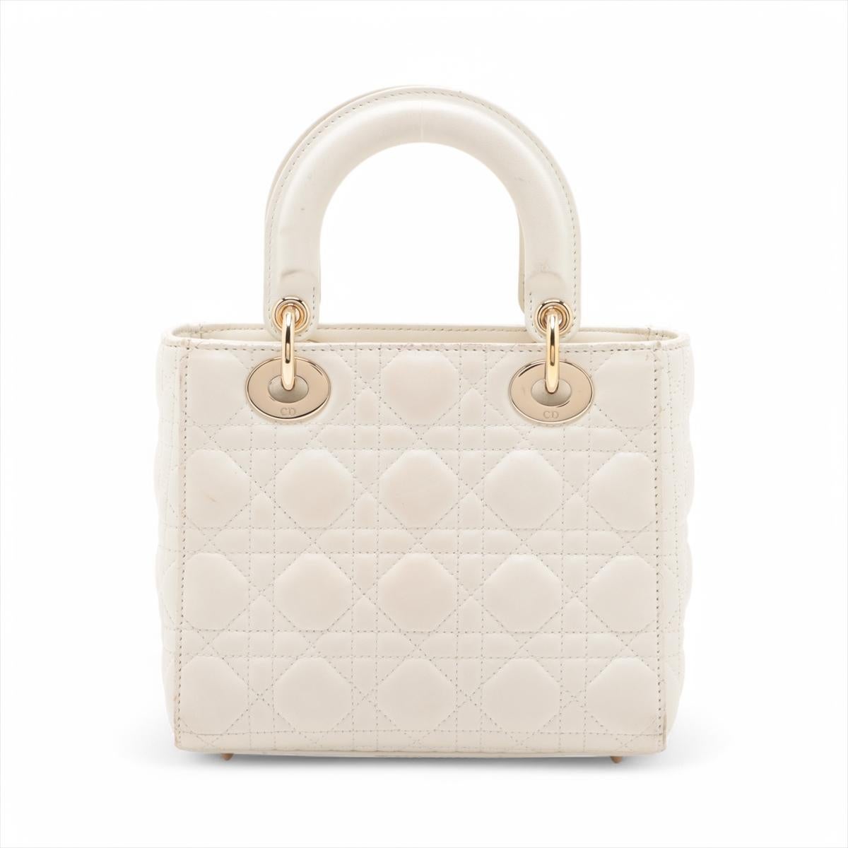 Blanc Christian Dior Sac à main en cuir Cannage My Lady White * PRECOURS * en vente