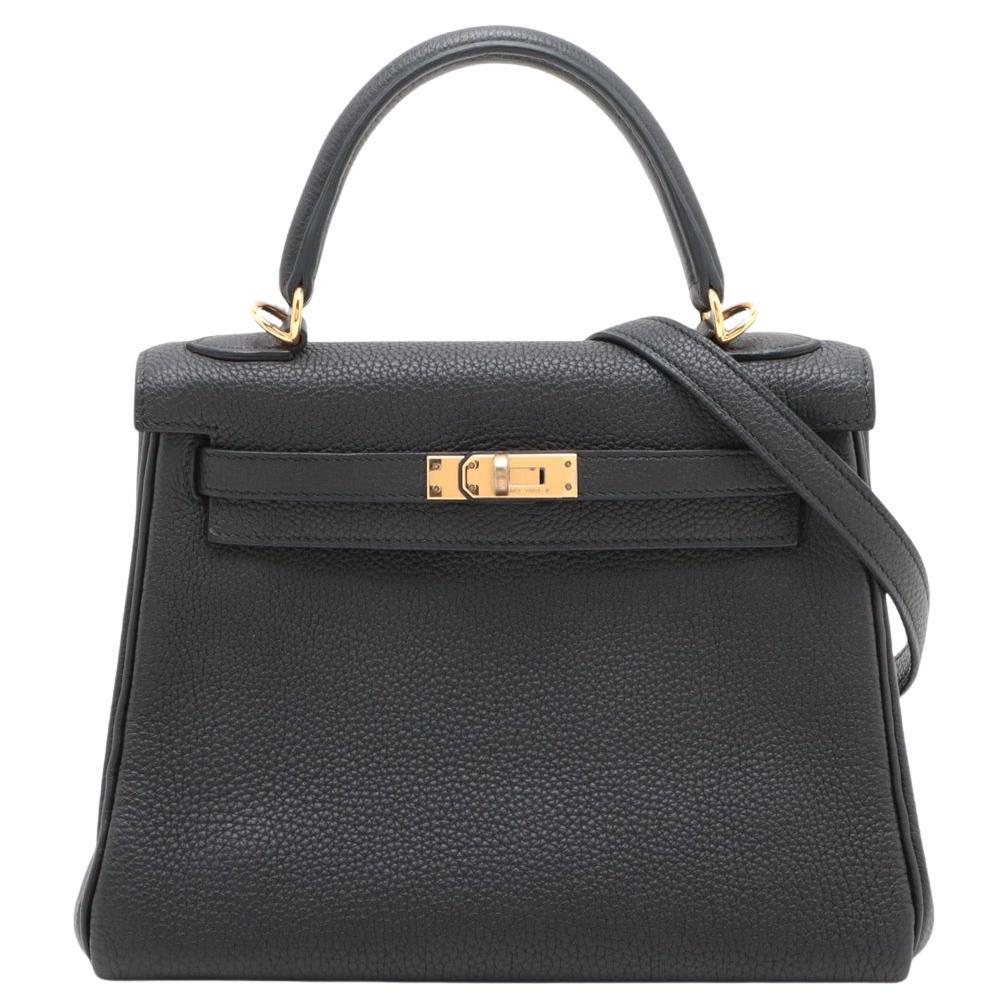 Hermes Kelly 25 Taurillon Clemence Shoulder Bag Black * PREORDER * en vente