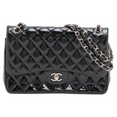Chanel CC Logo Dekamatrasse 30 Grand sac en cuir verni à double rabat et double chaîne