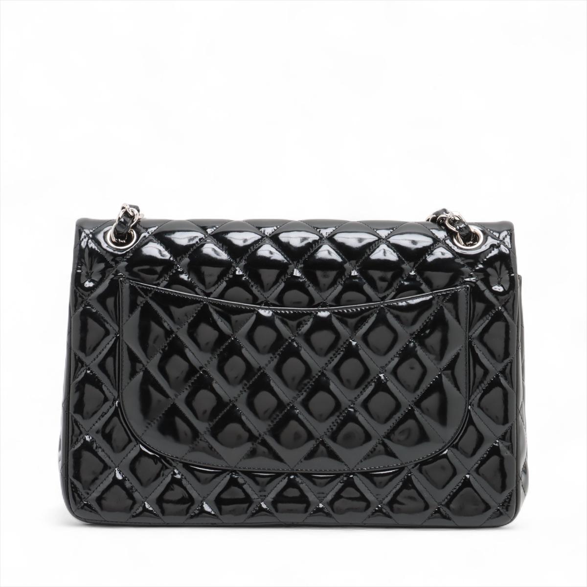 Noir Chanel CC Logo Dekamatrasse 30 Grand sac en cuir verni à double rabat et double chaîne en vente