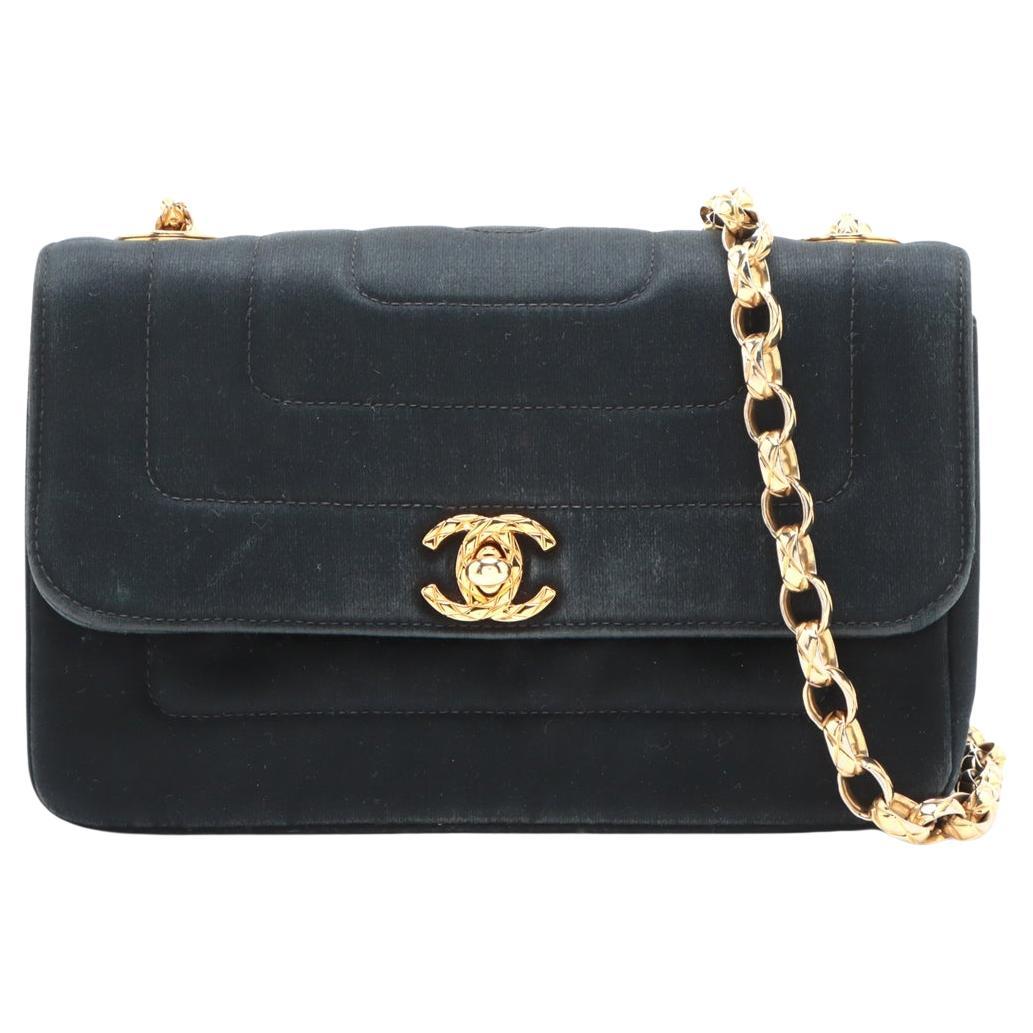 Chanel CC Logo Satin Single Flap Single Chain Shoulder Bag Black * PREORDER * en vente