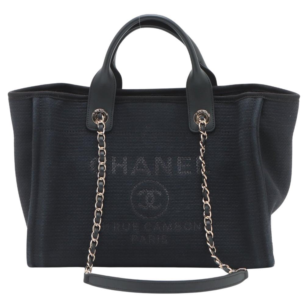 Chanel Deauville MM Canvas Chain Two-Way Tote Bag Marineblau * PREORDER * im Angebot