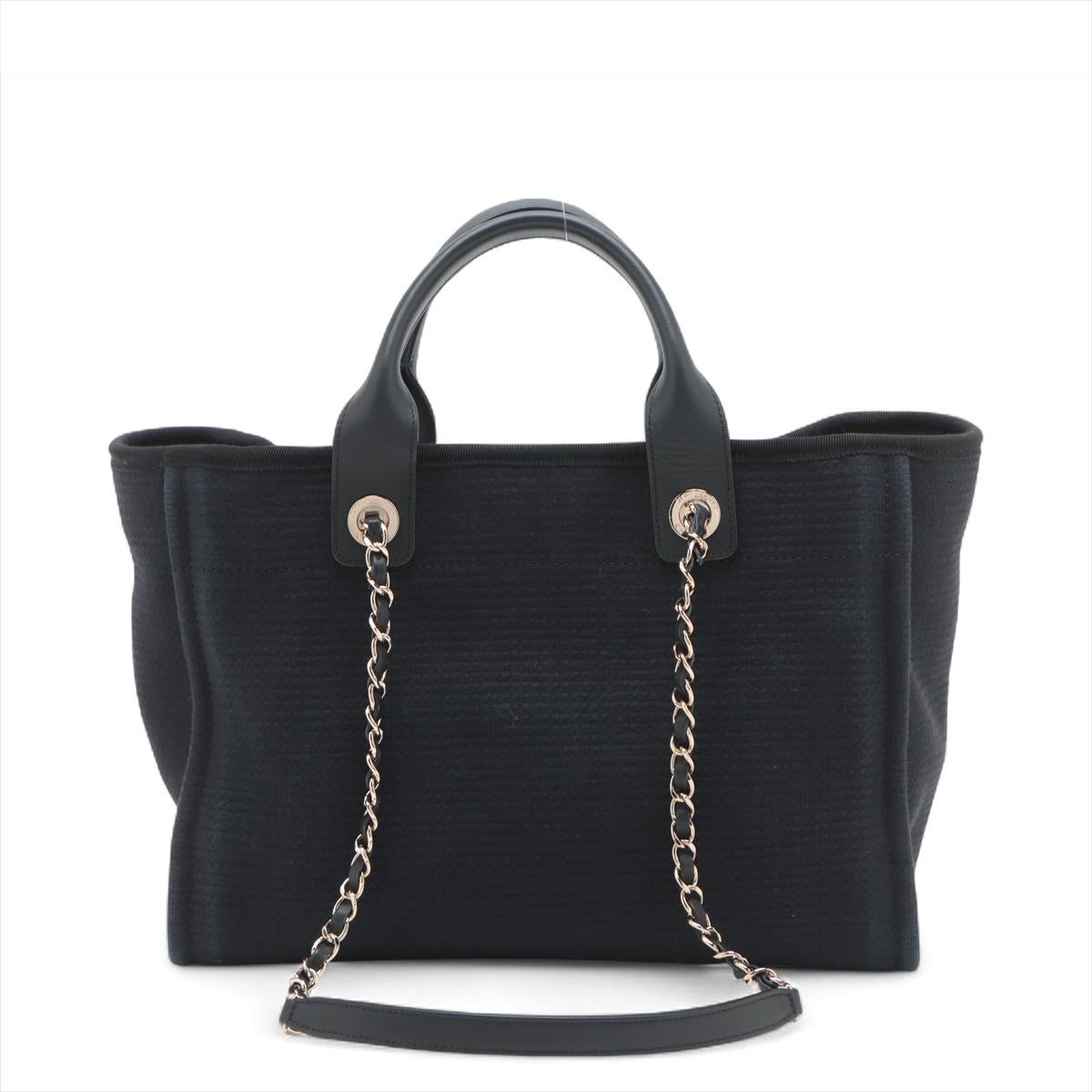 Chanel Deauville MM Canvas Chain Two-Way Tote Bag Marineblau * PREORDER * (Schwarz) im Angebot