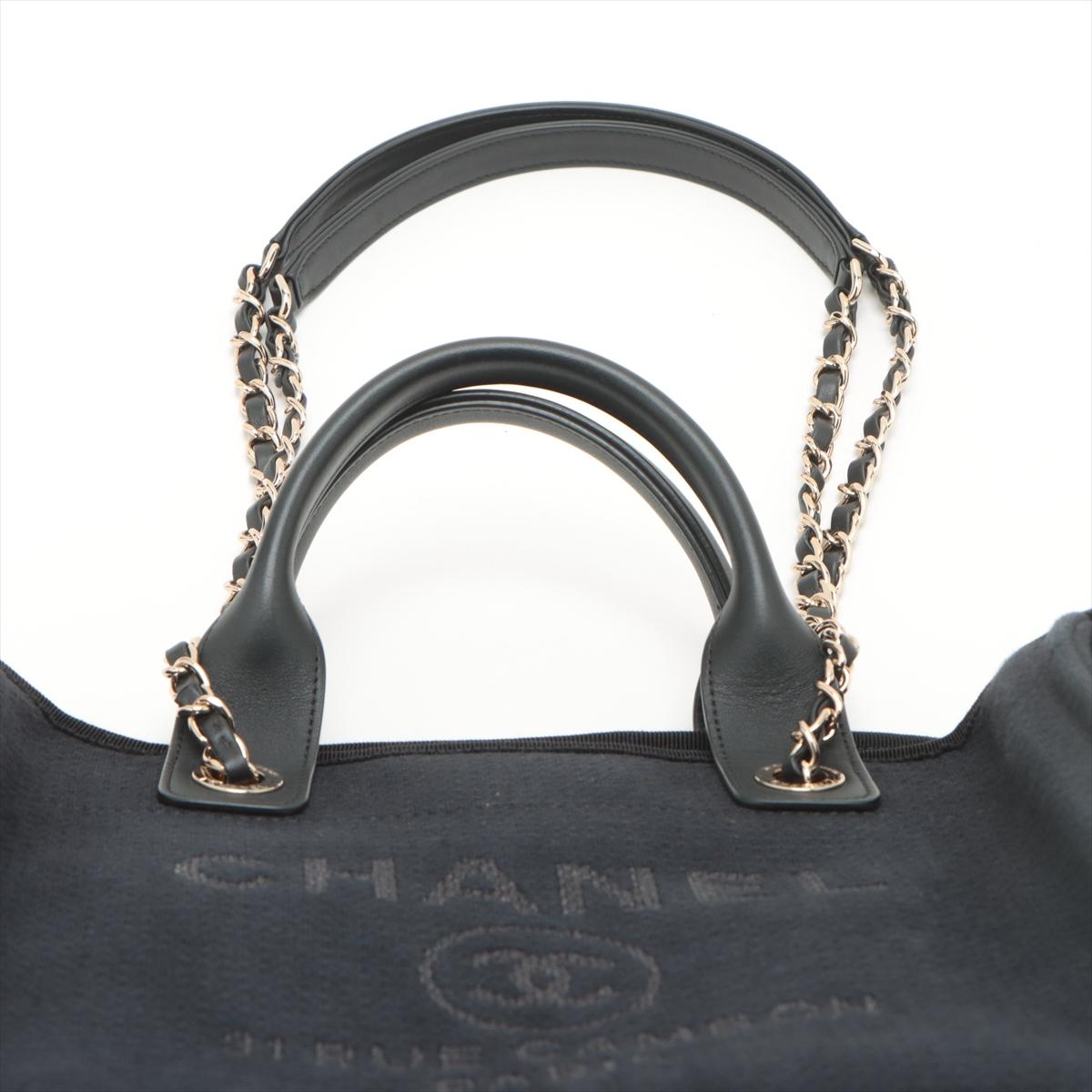 Chanel Deauville MM Canvas Chain Two-Way Tote Bag Marineblau * PREORDER * im Angebot 3