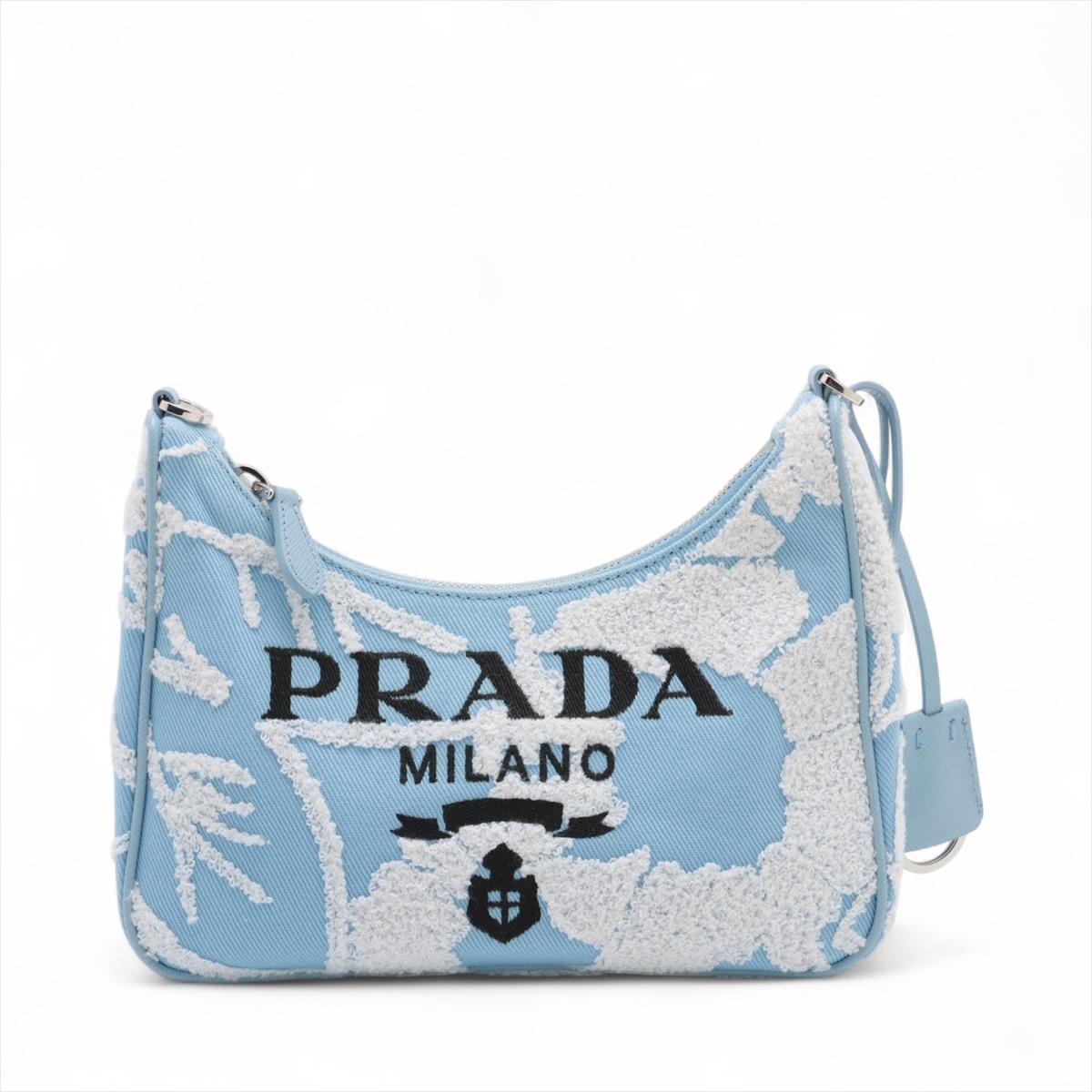 Prada Re-edition Canvas Umhängetasche mit Blumenstickerei Blau *  VORBESTELLUNG * im Zustand „Gut“ im Angebot in Humacao, PR