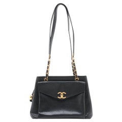 Chanel Vintage CC Logo Caviar Skin Pocket Chain Shoulder Tote BagBlack*PREORDER*