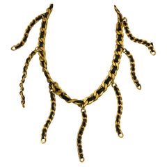 Chanel 1994 rare 24k gold plated chain and leather choker necklace