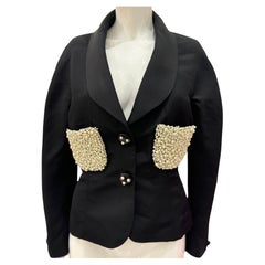Rare Chanel S/S 1990 black silk jacket pearls embroidery