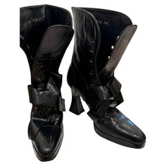 Vintage Chanel F/W 1994 collector Massaro black lace up leather ankle boots