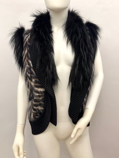 Rare Roberto Cavalli F/W 2000 Tiger Print Mohair Knit Vest Raccoon Fur Trim