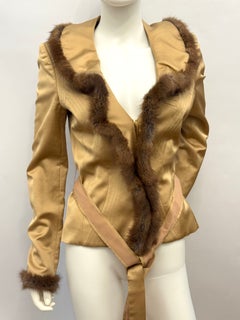 Rare Class Roberto Cavalli Sculptural Gold Jacket Mink Fur Trim