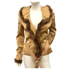 Rare Class Roberto Cavalli Sculptural Gold Jacket Mink Fur Trim