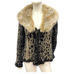 Chaqueta de punto de mohair con estampado de leopardo de la colección «Rare Class» de Roberto Cavalli de los años 2000, con cuello de piel de cabra