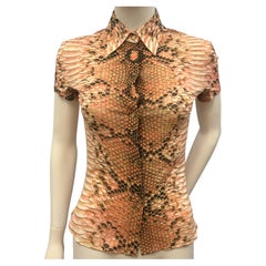 Seltenes Stretch-Shirt von Roberto Cavalli, Frühjahr/Sommer 2003, in Rosa mit Python-Print – ein Kultstück aus der Y2K-Ära