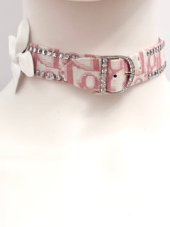 Rare Christian Dior S/S 2004 Girly Pink Oblique Crystal Choker by John Galliano