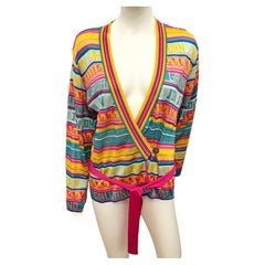 Rare John Galliano S/S 2006 Multicolor Logo knit Belted Cardigan