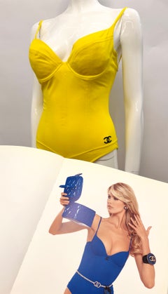 Iconic Chanel S/S 1995 « Barbie » Collection Yellow Corset Swimsuit Rare Piece