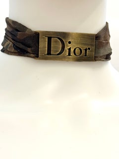 Rare Christian Dior by John Galliano S/S 2001 Camouflage Floral Silk logo Choker