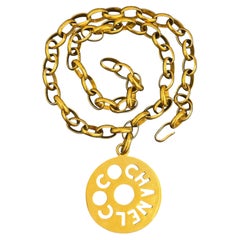 Rare Chanel 1988 24k Gold Plated Logo Medallion Necklace Sautoir Belt