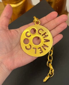 Rare Chanel 1988 24k Gold Plated Logo Medallion Necklace Sautoir Belt