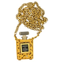 Iconic Vintage Chanel 1986 24K Gold-Plated COCO Perfume Bottle Sautoir Necklace