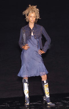 Rare Christian Dior by John Galliano S/S 2000 Fly Girls Trompe l’œil Denim dress