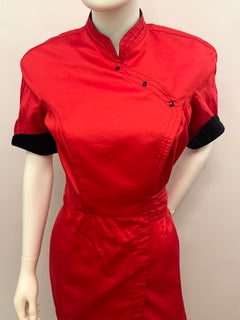Rare Thierry Mugler S/S 1984 « China » Collection Red & Black Cotton Wrap Dress