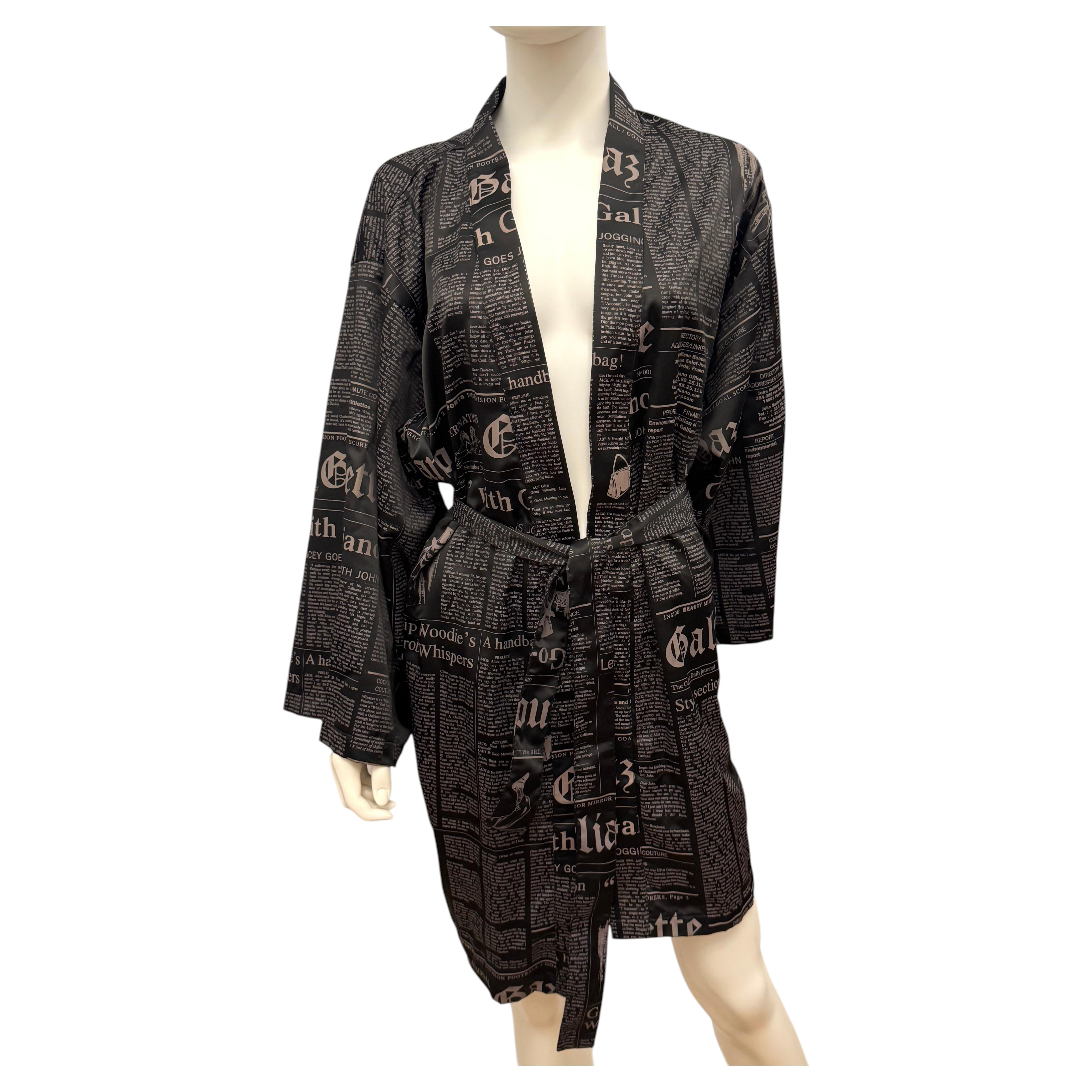 Iconic John Galliano « Gazette » Newspaper Print Kimono Robe with original box