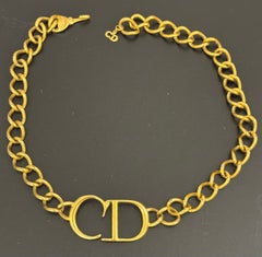 Christian Dior by John Galliano 2000 Giant CD Logo Gold Chain Choker Necklace