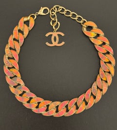 Rare Chanel F/W 2014 Supermarket Runway Holographic Chain Choker Necklace CC
