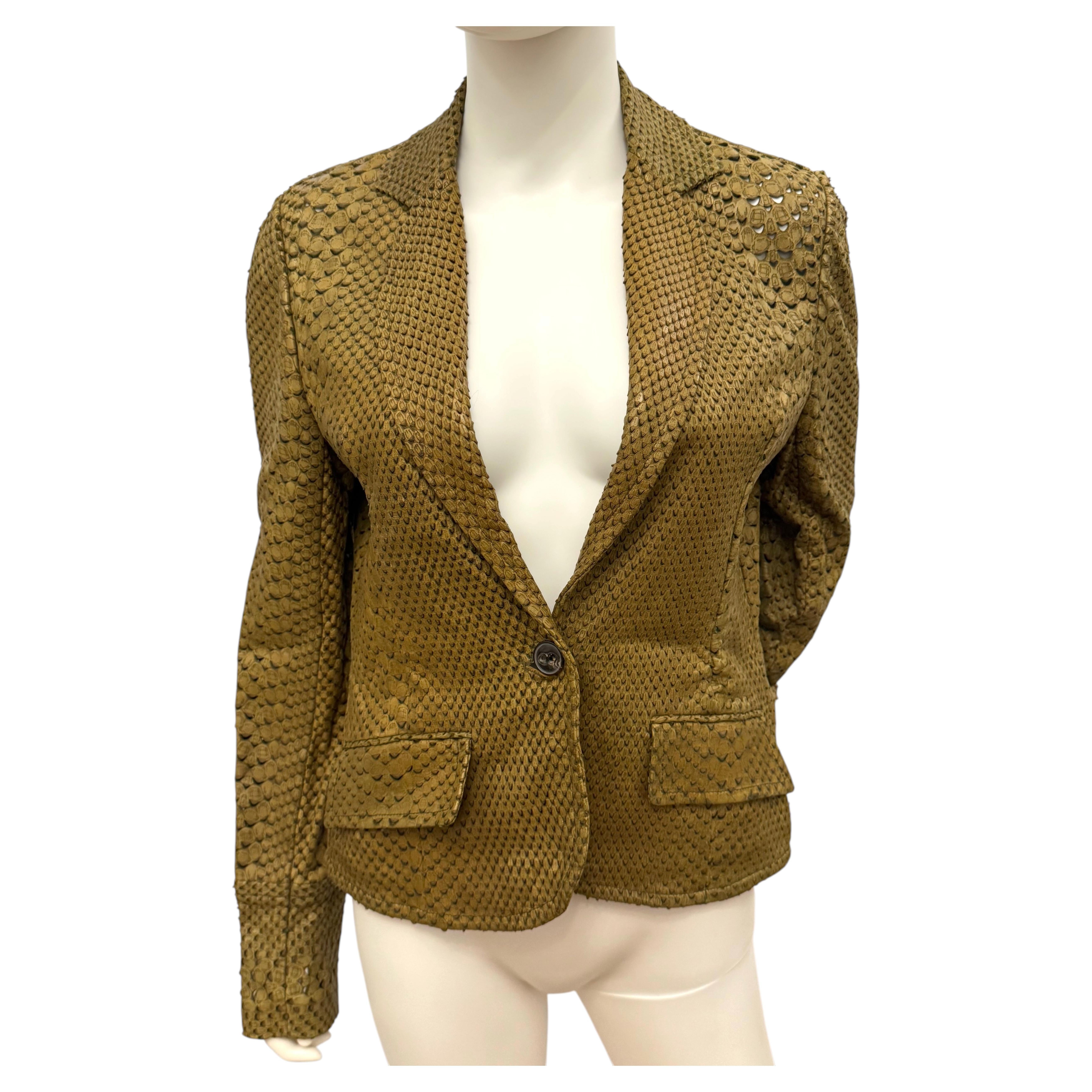 Pre-owned Dior Christian  By John Galliano 2006 Python Effect Punched Leather Jacket In Brown