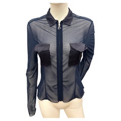 Christian Dior by John Galliano S/S 2001 Sheer Navy Mesh Zip Up Jacket