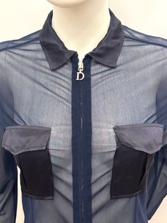 Christian Dior by John Galliano S/S 2001 Sheer Navy Mesh Zip Up Jacket