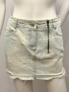 Dior by John Galliano S/S 2004 Distressed Denim Mini Skirt with Dior plaque