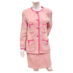 Chanel by Jarl Lagerfeld S/S 1991 runway Pink tweed Suit skirt Linda Evangelista