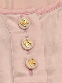 Chanel S/S 1995 Barbie Collection Candy Pink Stretch Silk CC Button top