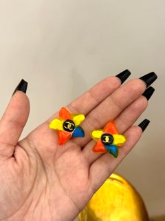 Chanel S/S 1995 Barbie Collection multicolor resin Flower clip on earrings
