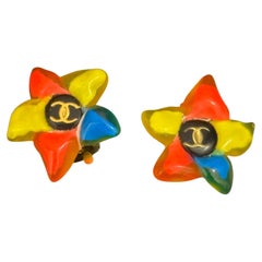 Chanel S/S 1995 Barbie Collection multicolor resin Flower clip on earrings