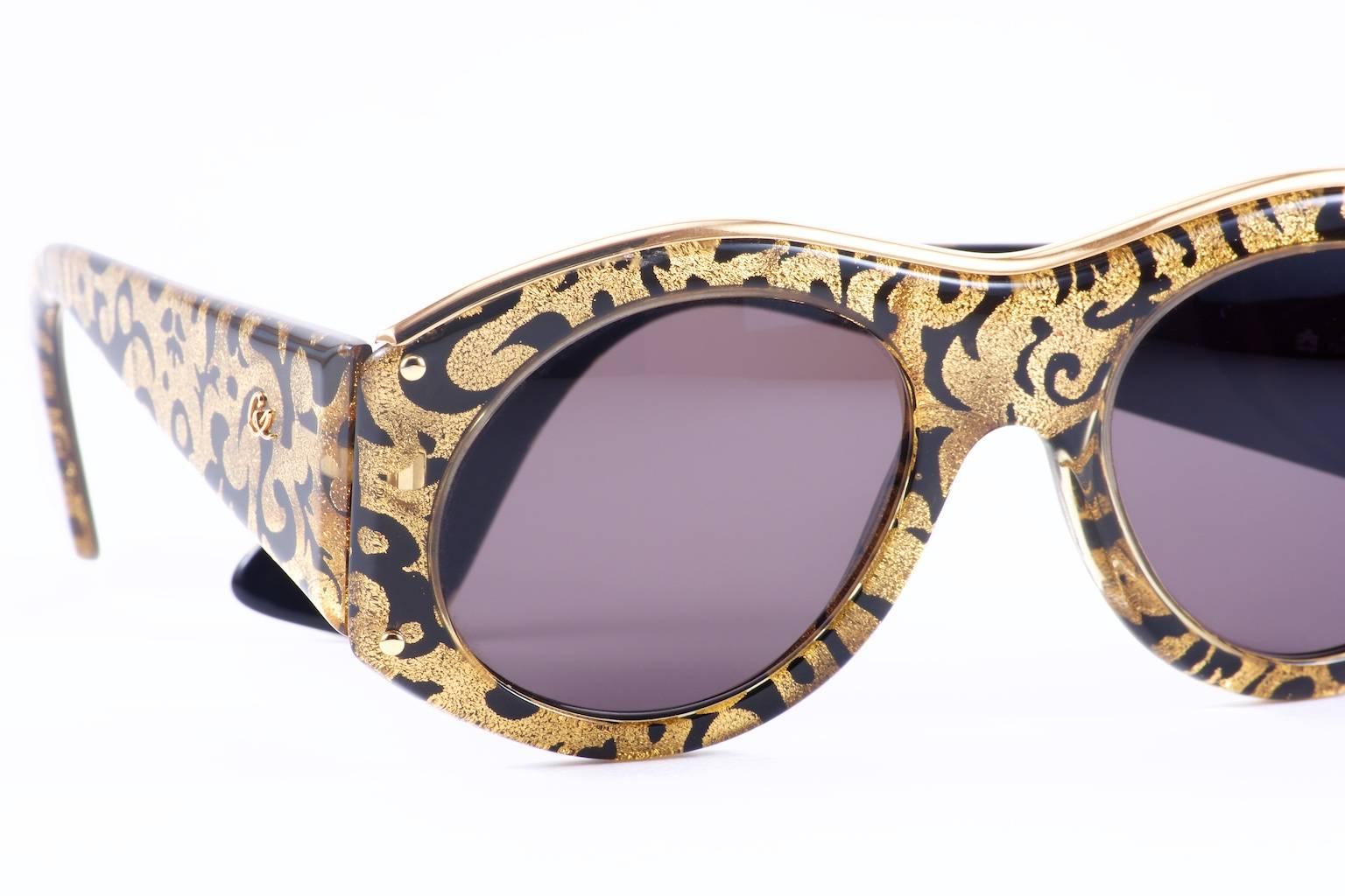Gray Vintage Gold Rococo Christian Lacriox Sunglasses For Sale