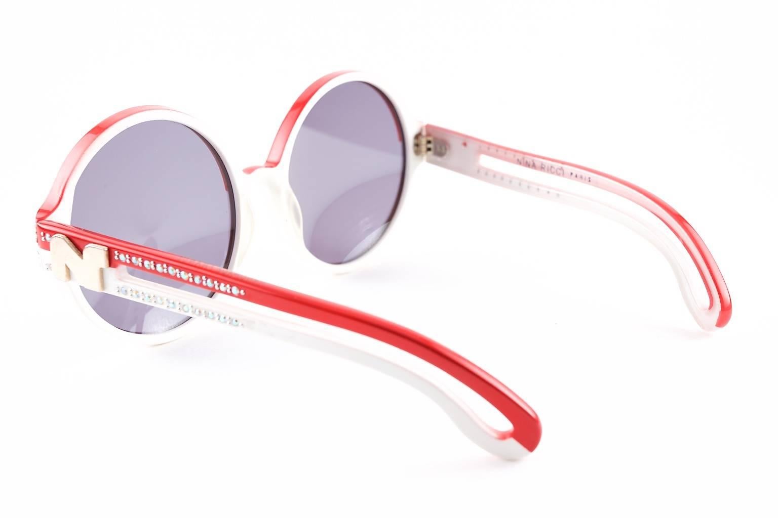 Gray 1970s Nina Ricci Vintage Rhinestones Sunglasses  For Sale