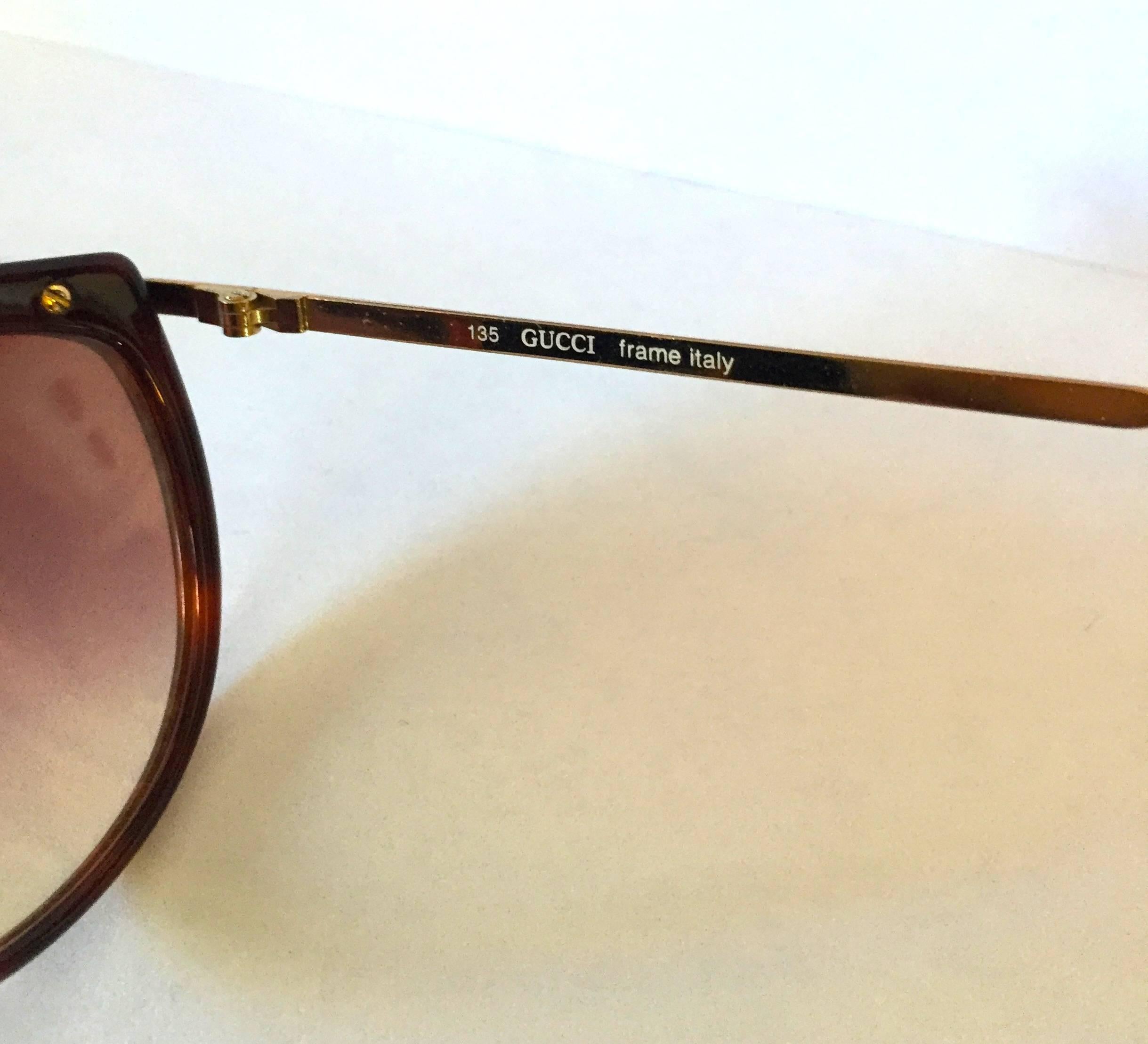 Women's Original 1980s Vintage Gucci Sunglasses in Tortoise color with Metal Sides