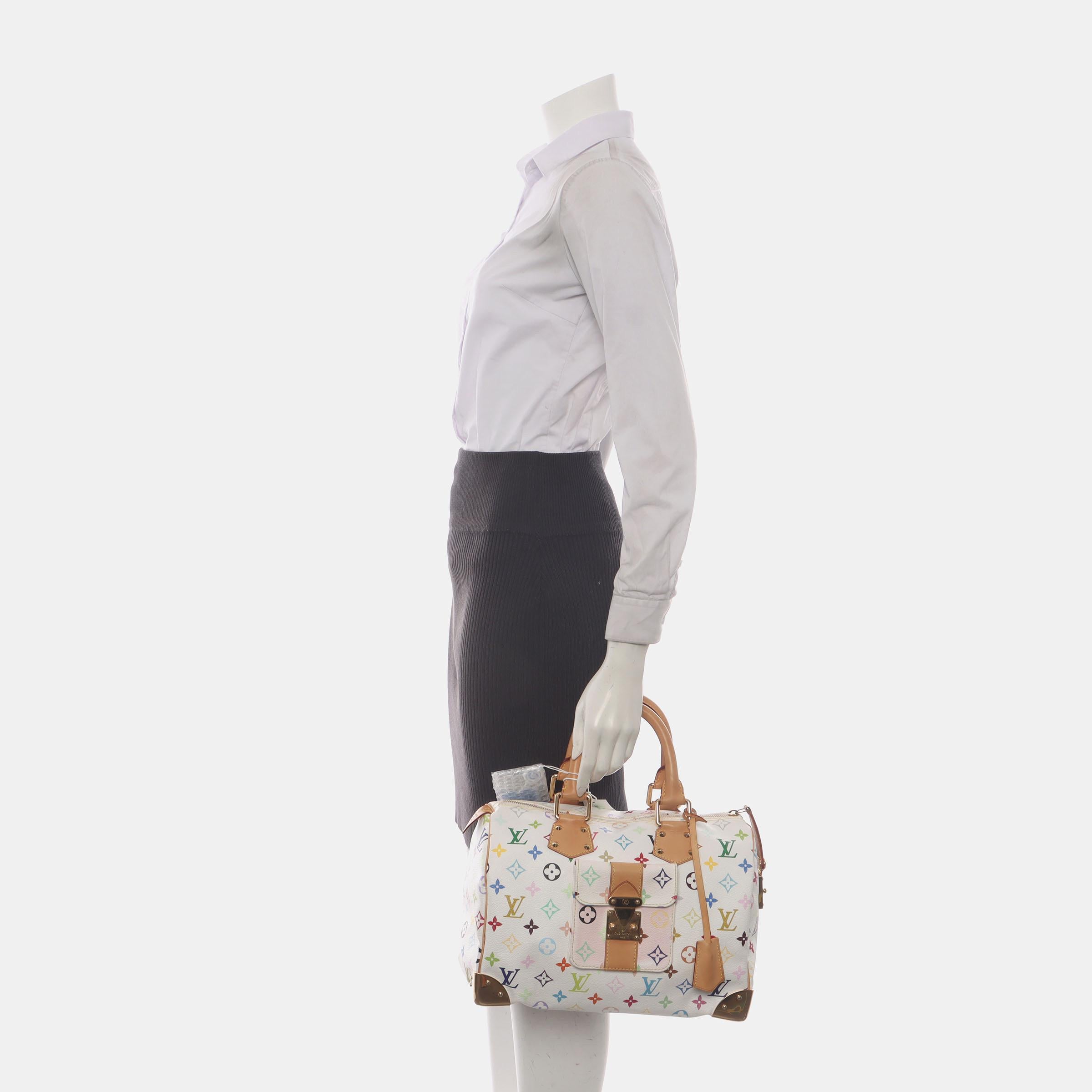 Louis Vuitton x Takashi Murakami Speedy 30 Lock White Multicolor In Good Condition For Sale In AUBERVILLIERS, FR
