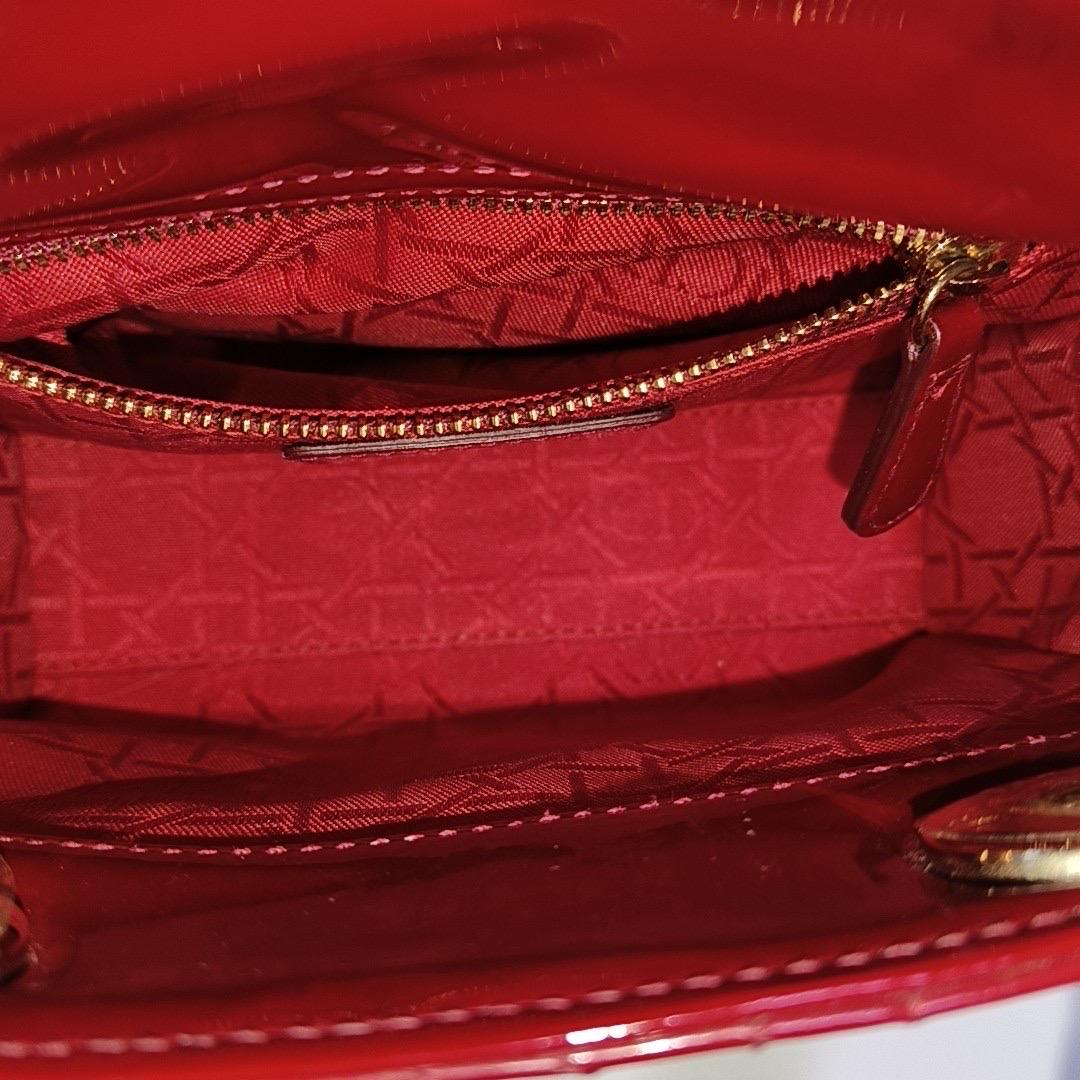 Lady Dior Mini Handbag Burgundy Red Patent Leather Gold-tone Chain Strap 3